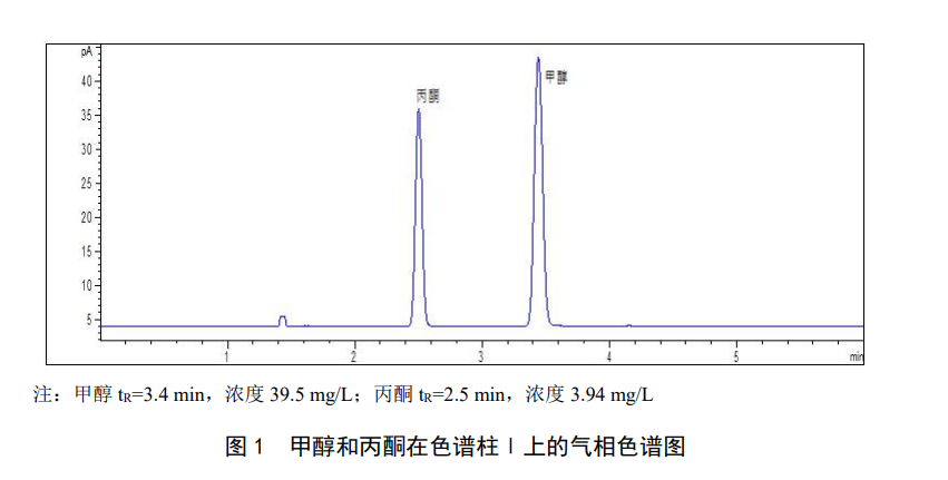 甲醇和丙酮在色譜柱Ⅰ上的氣相色譜圖