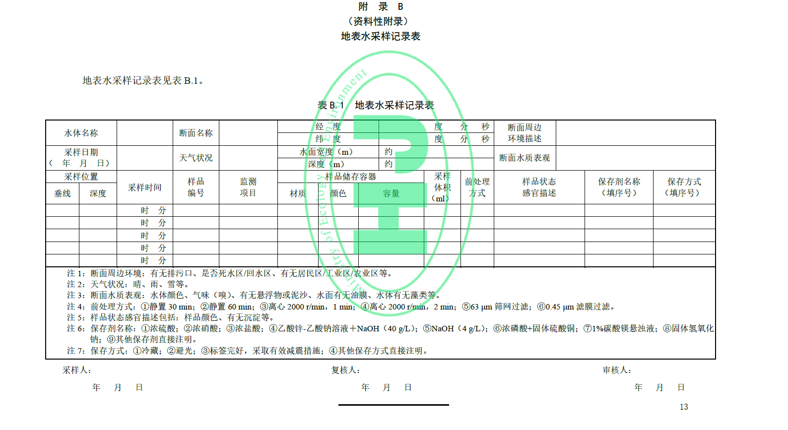 地表水環(huán)境質(zhì)量技術(shù)規(guī)范附錄B